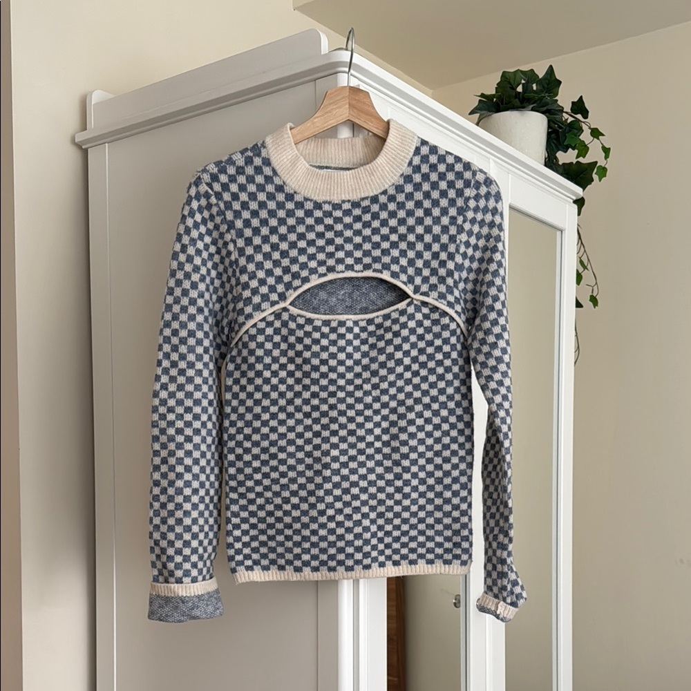 Checkered Blue and Cream Sweater